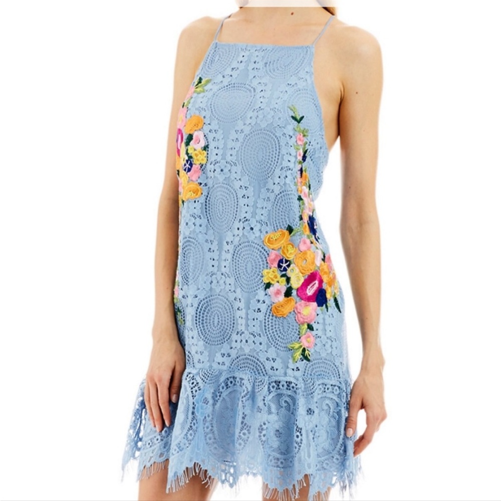 Light blue lace floral embroidered dress